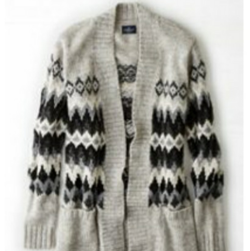 American Eagle Patterned Open Cardigan Sweater S